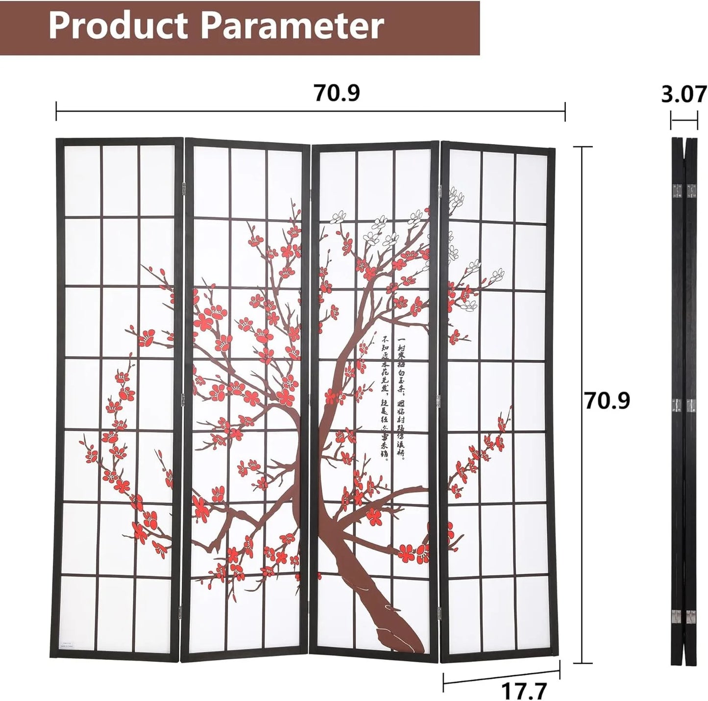 Folding Privacy Divider 6ft 4 Panel Shoji Screen Room Divider