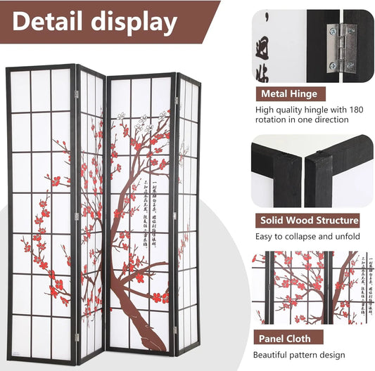 Folding Privacy Divider 6ft 4 Panel Shoji Screen Room Divider