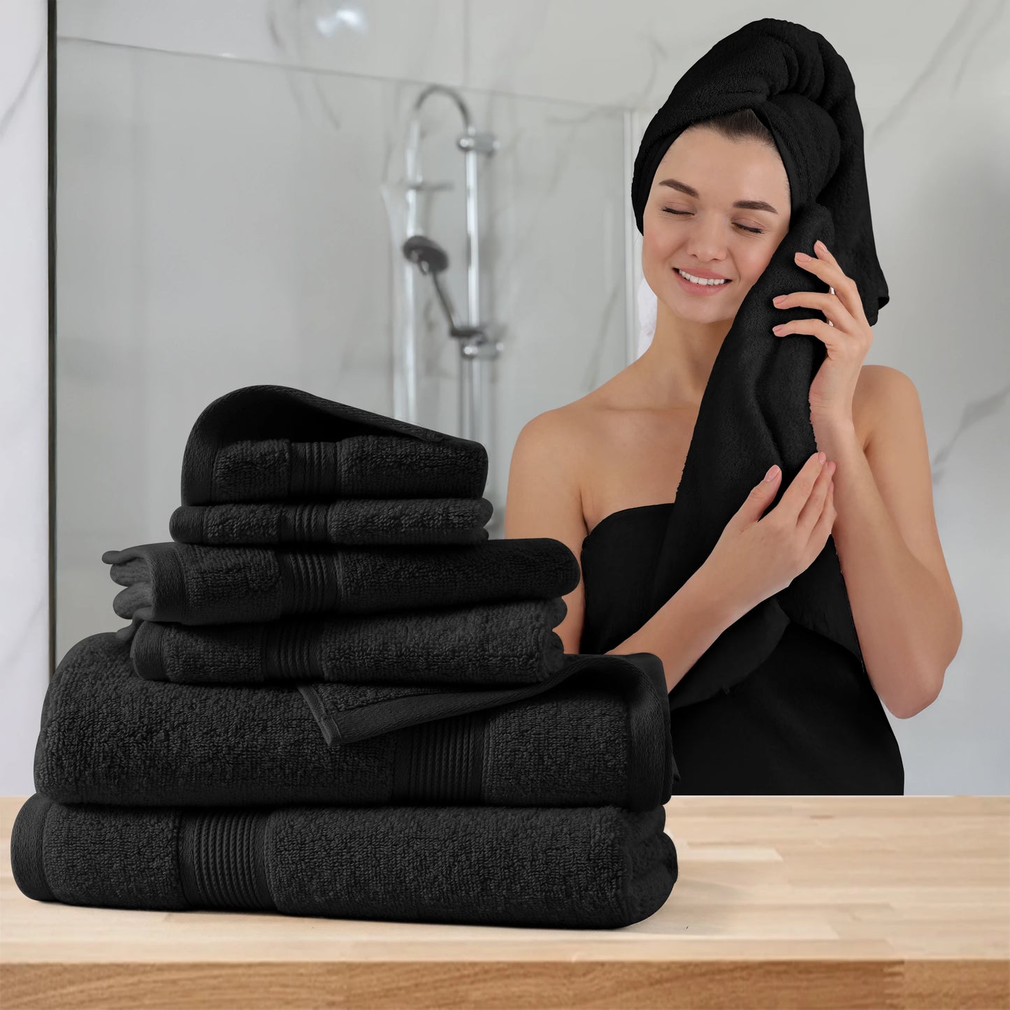 Bath Towel Set 6 Piece 100% Cotton Soft Absorbent Towels