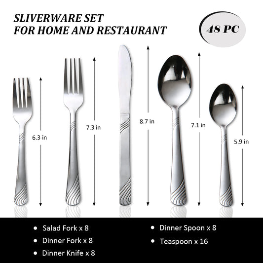 Flatware Set 48PCS Contemporary Polished Stainless Steel
