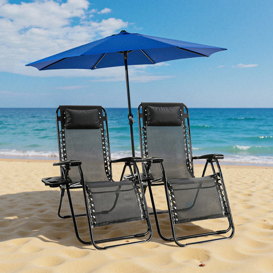 Set of 2,, Portable Zero Gravity Recliner Chairs with Cup Holder Trays and Adjustable Pillow