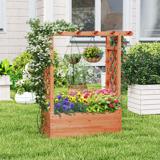 Wooden Raised Garden Bed with Trellis Hanging Roof and Drainage