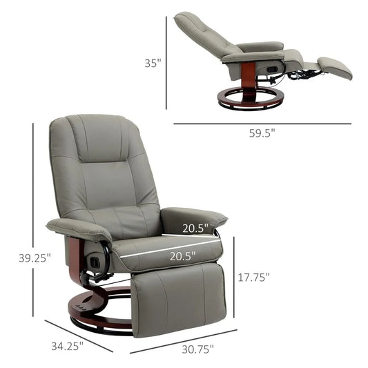Faux Leather Recliner Chair Manual Swivel Lounge Chair With Footrest