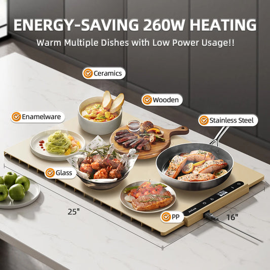 Food Warming Plate Adjustable Temperature Silicone Foldable