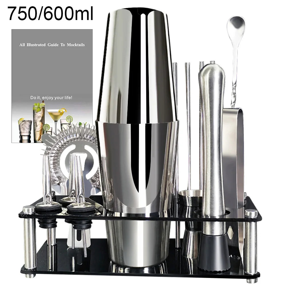 Cocktail Shaker Set 13 Piece Stainless Steel Bar Tools with Stand