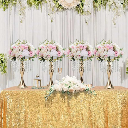 Table Centerpiece Set of 8 Gold Vase Stand with Crystals