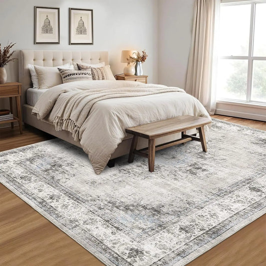 Vintage Floral Area Rug-Various Sizes -Soft, Low Pile, Washable