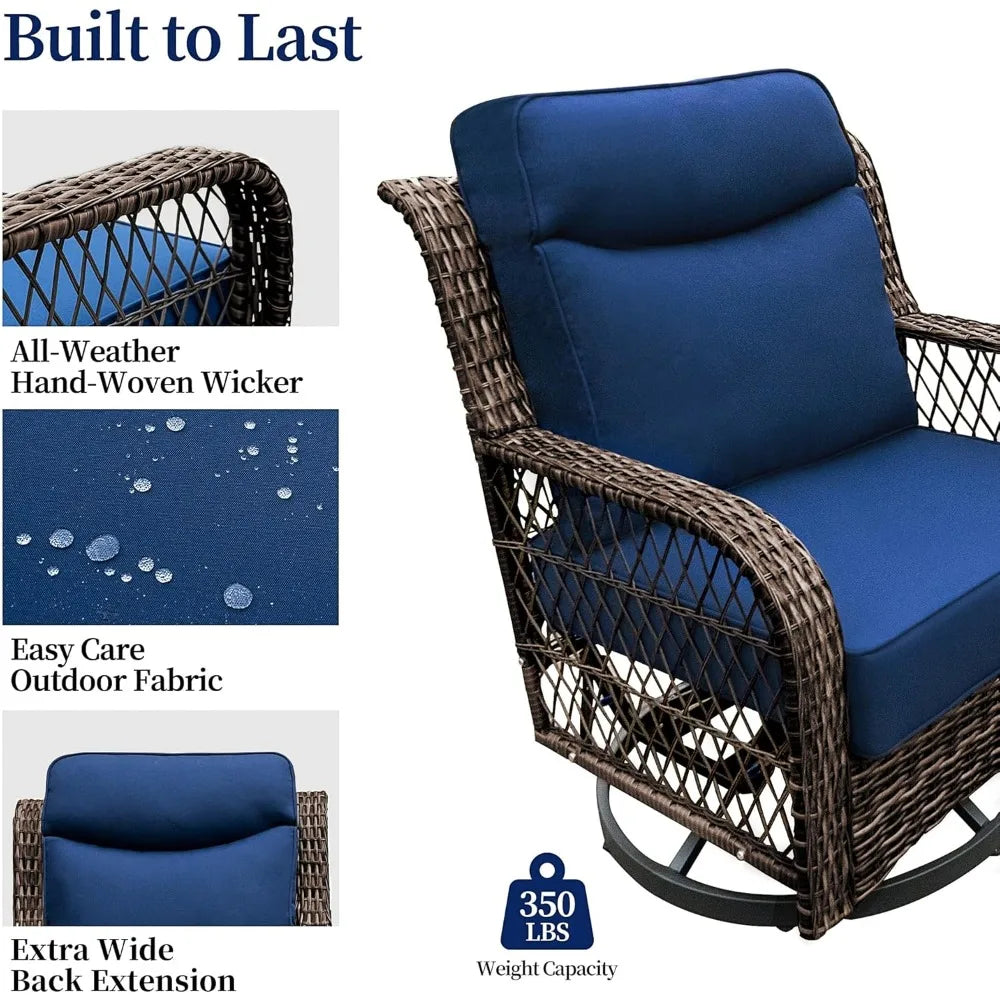 Outdoor Swivel Rocker Chairs 3 Pcs with Rattan Side Table Set