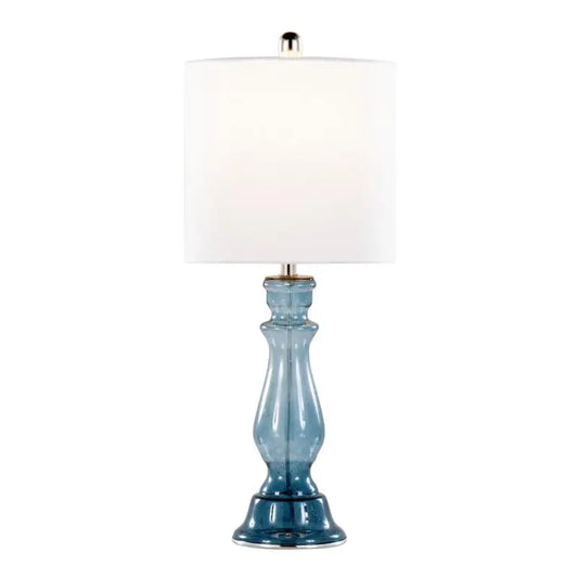 Glass Table Lamp Set 25 Inch Clear Angel Blue with Linen Shades
