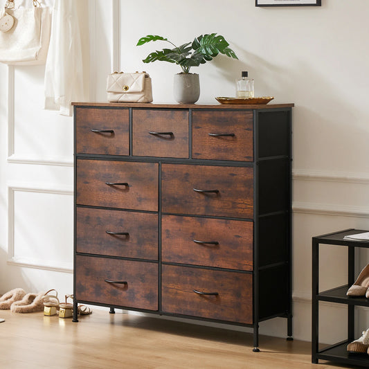 9 Drawer Dresser Tall Chest Organizer with Fabric Drawers