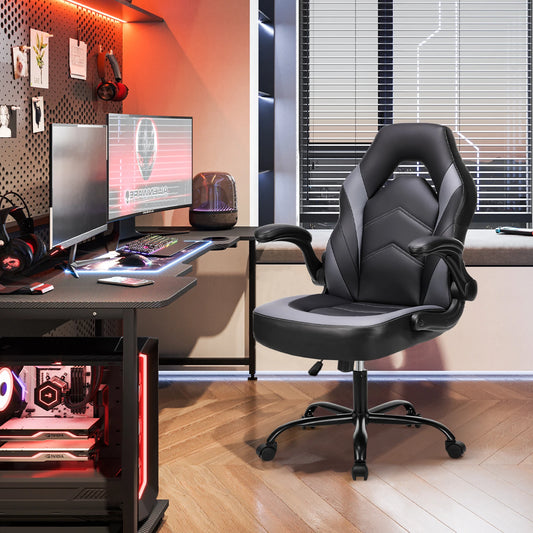 Gaming Chair PU Leather with Flip-Up Armrest Ergonomic Adjustable Seat