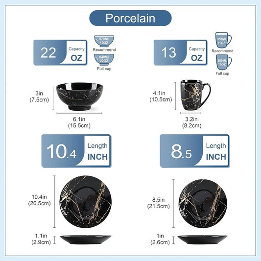 Porcelain Dinnerware Set 16-Piece for 4 Golden Spatter Design