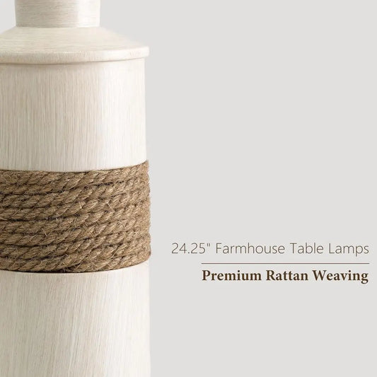 Rattan Table Lamps with USB Ports 3 Way Dimming Bedside Lights
