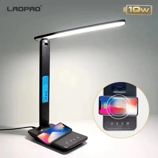 Wireless Charging LED Desk Lamp with a USB Charging Port, Dimmable, Sliding Function, Auto Timer, and Night Light
