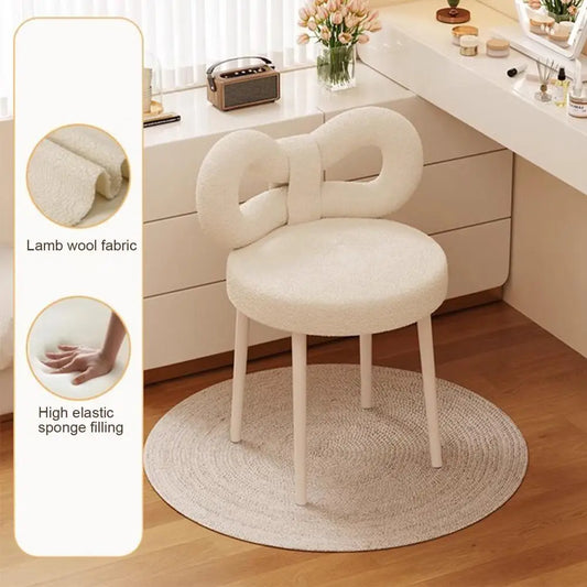 Vanity Stool with Bowknot Backrest, Adjustable Foot Pads, Armless