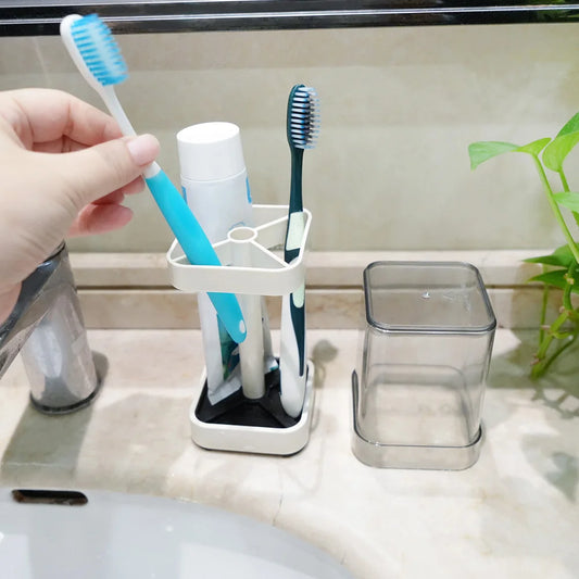 Toothbrush Holder With Cup/Cover, Stores Toothpaste and Toothbrushes