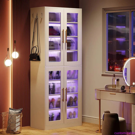 Storage Cabinet Tall Acrylic Doors LED Lights Adjustable Shelves