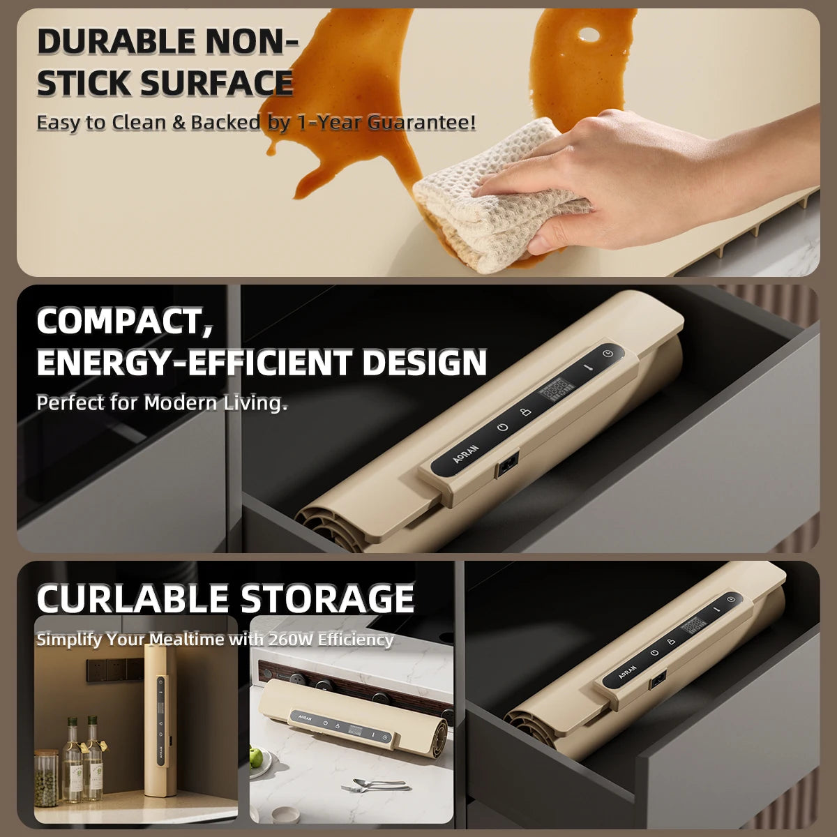 Food Warming Plate Adjustable Temperature Silicone Foldable