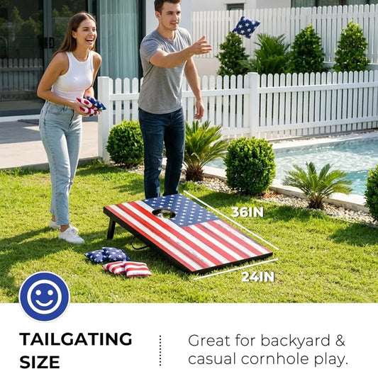 Portable Cornhole Board Set - Premium MDF Wood, 8 Bean Bags