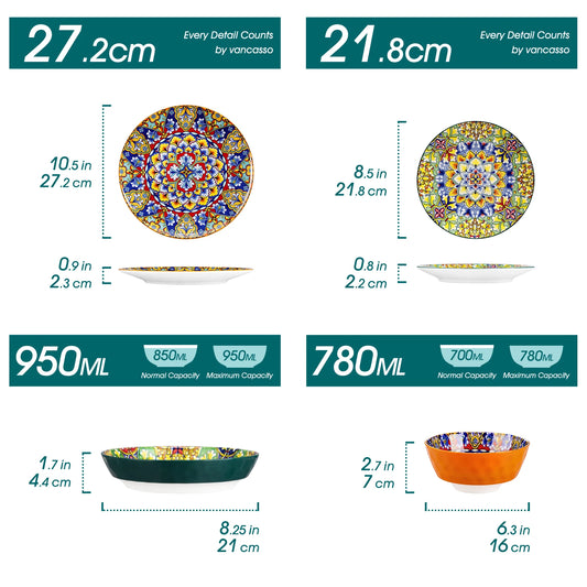 Vancasso Ceramic Dinnerware Set, Elegant and Vibrant, Bohemian Style Stoneware