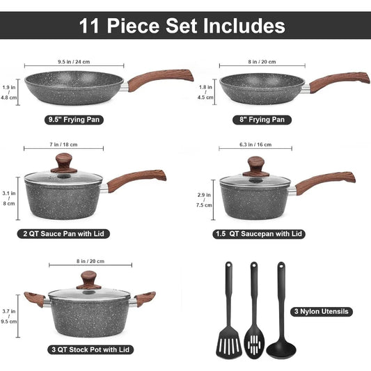 Granite Cookware Set 11 Piece Die Cast Pots and Pans Induction