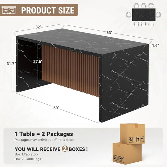 Modern Dining Table Island for 4-6 People Marble LED Lights