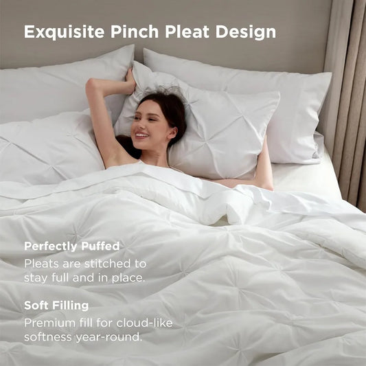 Comforter Set 7-Piece White Soft Pintuck Bedding