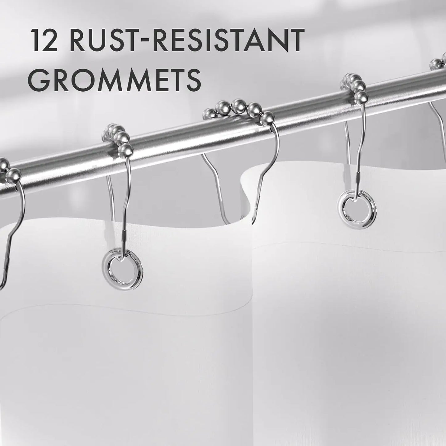 Black Shower Curtain Ombre 72x72 Set with 12 Hooks