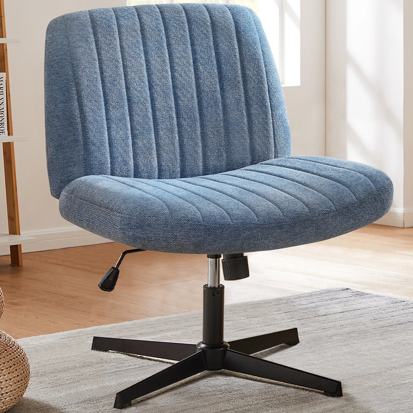 Cross-Legged Desk Chair Armless Adjustable Wide Seat