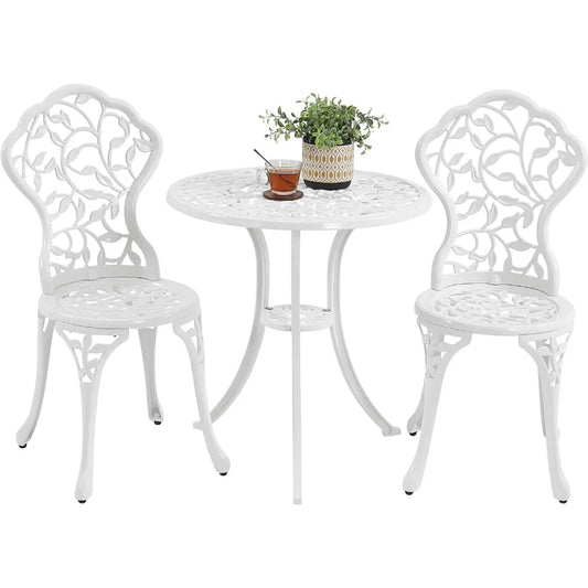 Bistro Table Set 3-Piece Leaf Design Rust-Resistant Cast Aluminum