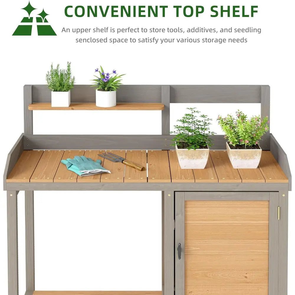 Potting Work Bench with Dry Sink Cabinet and Storage Shelves