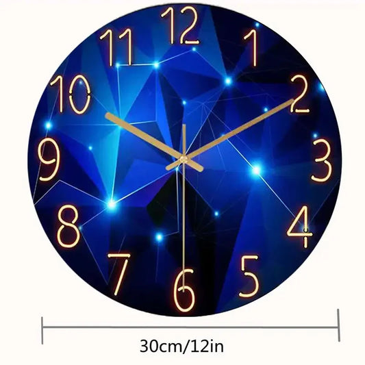 Blue Wall Clock 12" Battery Operated Round Glass