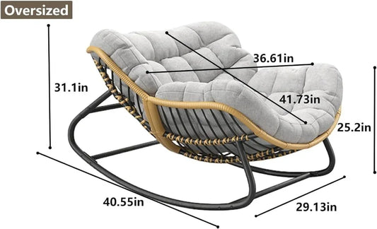 Rattan Egg Chair Oversized Swivel Rocking Lounge Chair with Cushion
