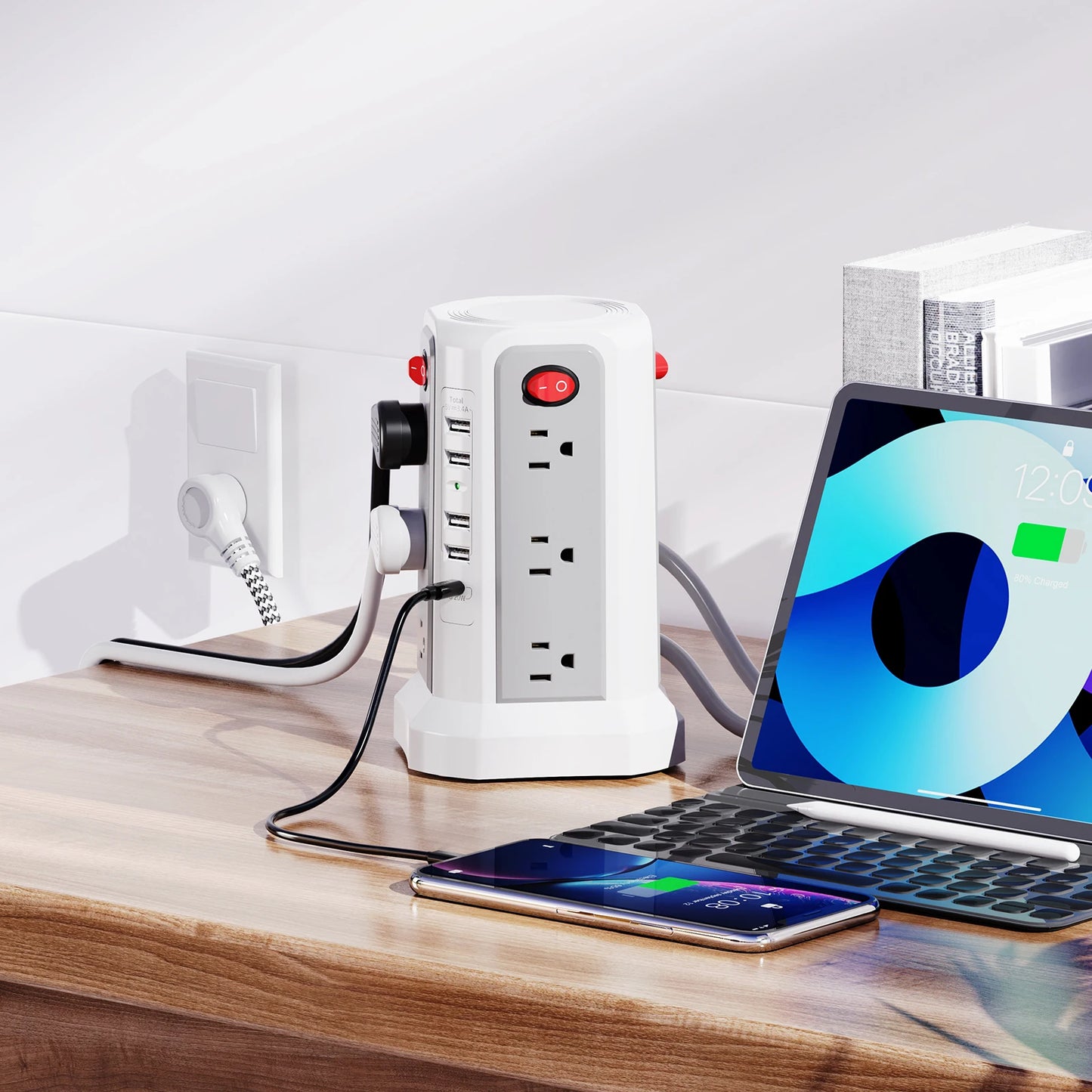 Tower Extension Cord 1.8m Braided with PD20W Fast Charging Port