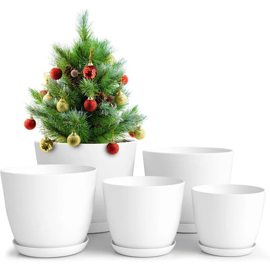 Plant Pots Set 5 Plastic Planters Drainage Holes Indoor
