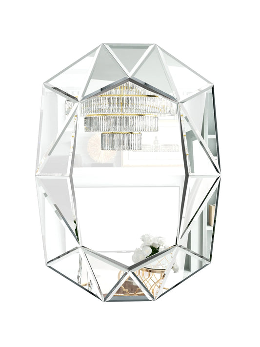 Accent Decor, Stylish Irregular Silver Glass Wall Mirror with Beveled Diamond Edge