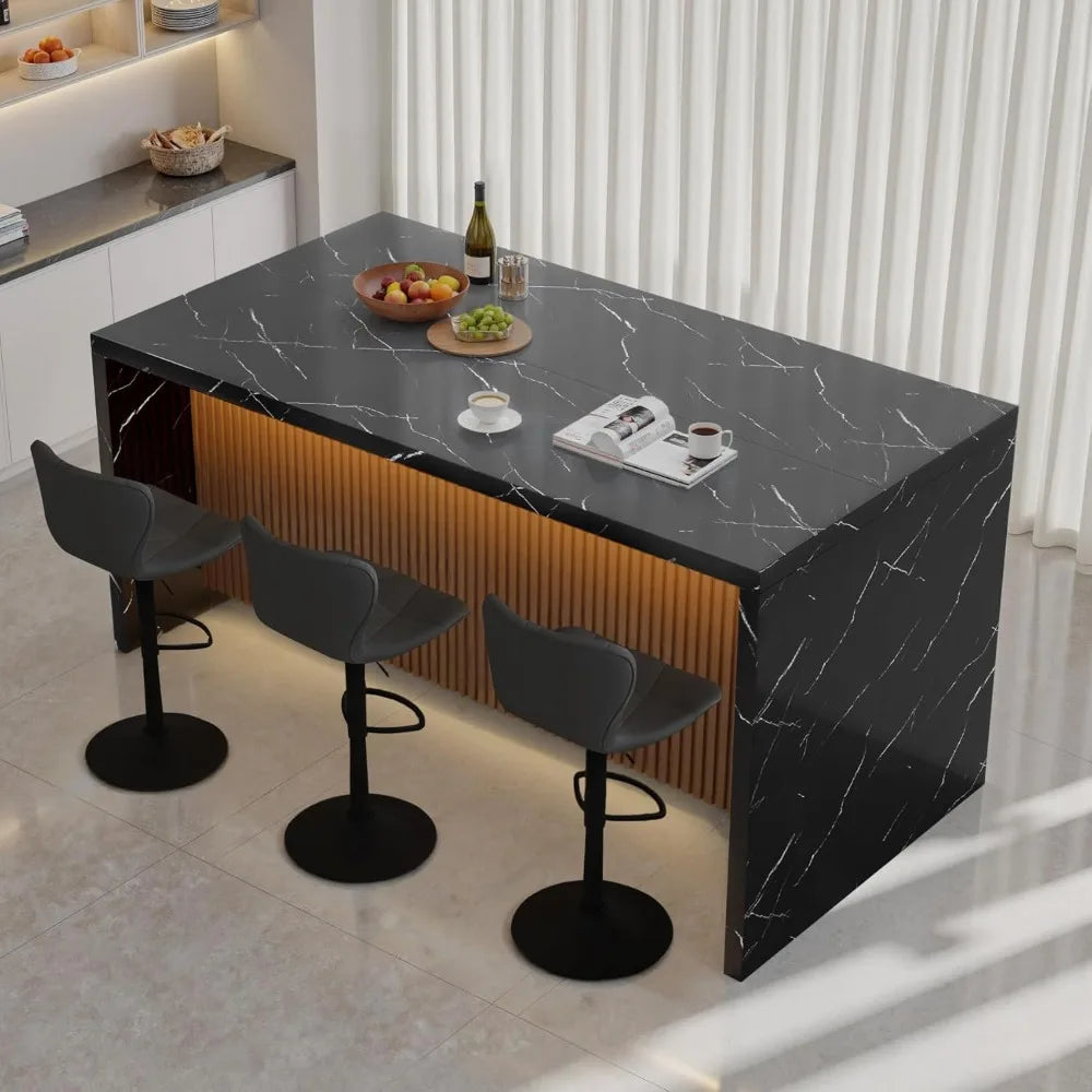 Modern Dining Table Island for 4-6 People Marble LED Lights