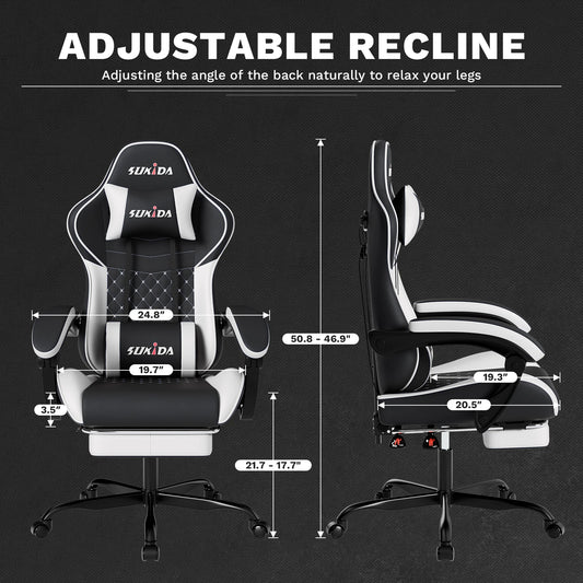 Gamer Chair w/ Massage, Lumbar Support, Swivel & Adjustable