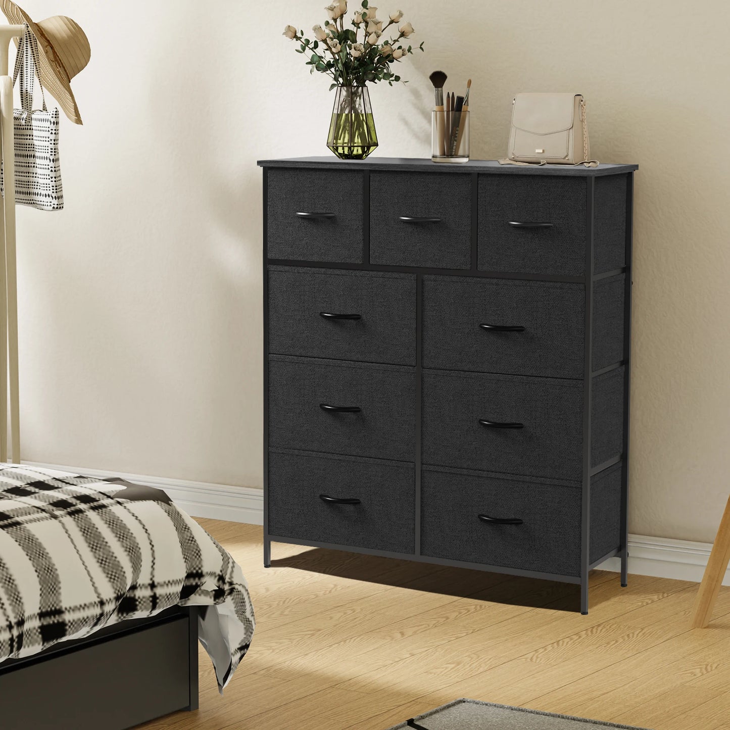 9 Drawer Dresser Tall Chest Organizer with Fabric Drawers