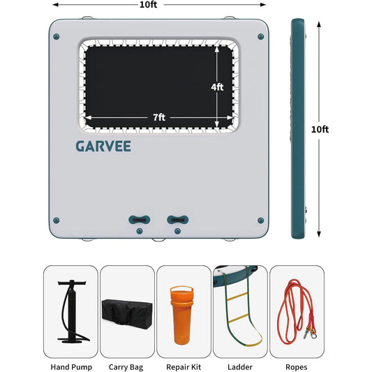 Inflatable Floating Dock 10x10FT Platform with Mesh Swim Area