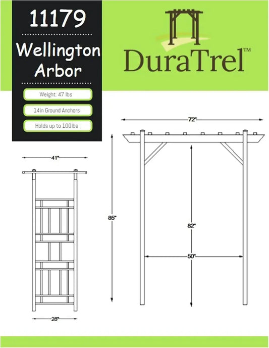 Wellington Vinyl Garden Archway, White, 72" x 85" w/ Trellis Sides for Climbing Plants