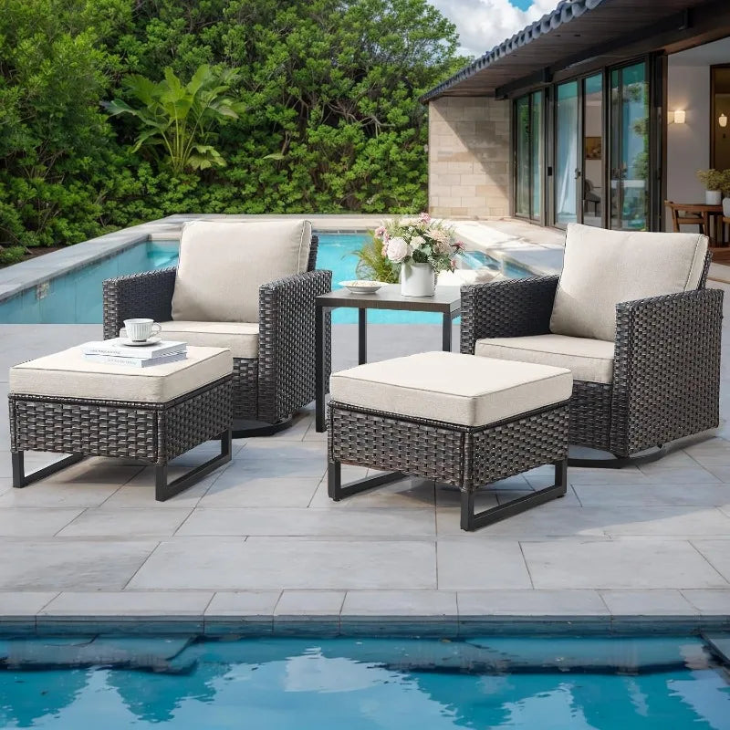 Patio Swivel Rocker Chairs Set of 2 with PE Wicker Cushions