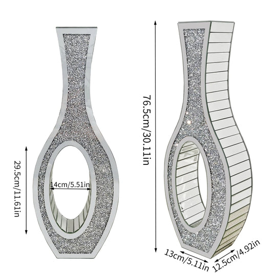 Mirrored Floor Vase Tall Silver Crush Diamond Decorative Vase