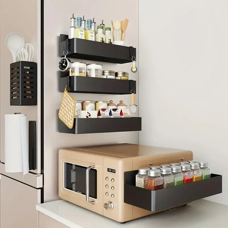 Magnetic Spice Rack For Refrigerator 4 Pack Kitchen Storage Shelf