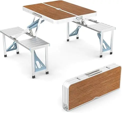 4Ft Folding Picnic Table with Seats/Umbrella Hole-Supports up to 265 Lbs. Lightweight and Fold Up