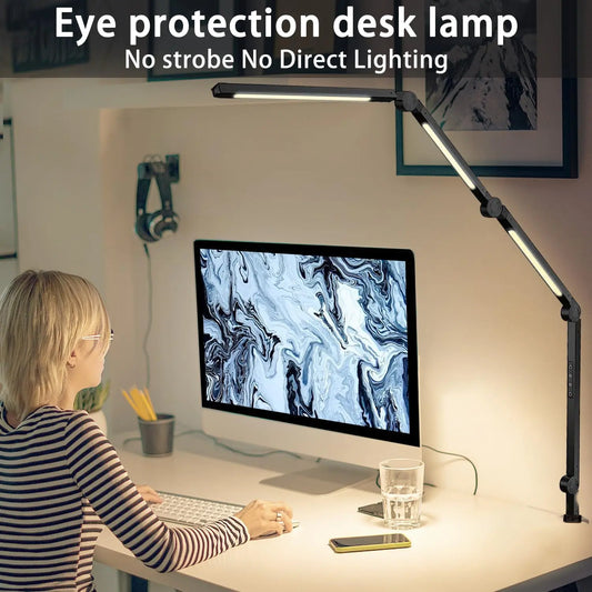 LED Desk Lamp Clamp Flexible Swing Arm 3 Light Sources Brightness