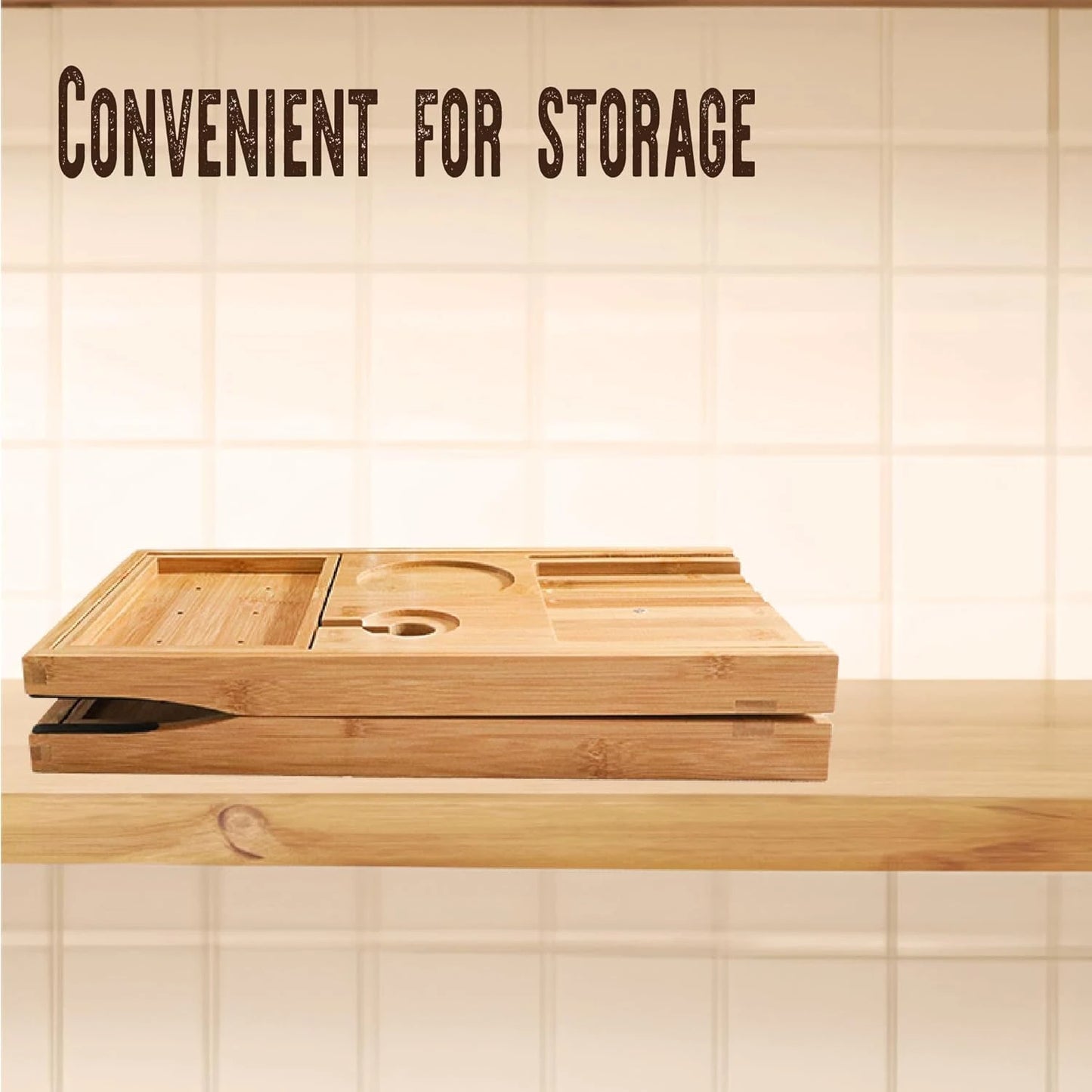 Bathtub Caddy Tray Bamboo Foldable Expandable Bath Rack