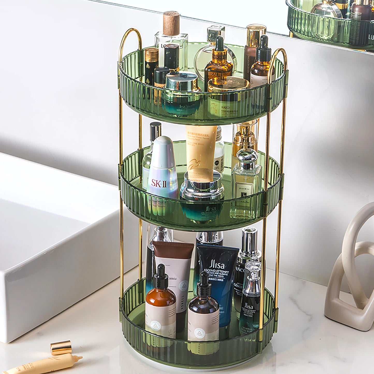 3 Tier Rotating Organizer High Capacity Countertop Storage Rack