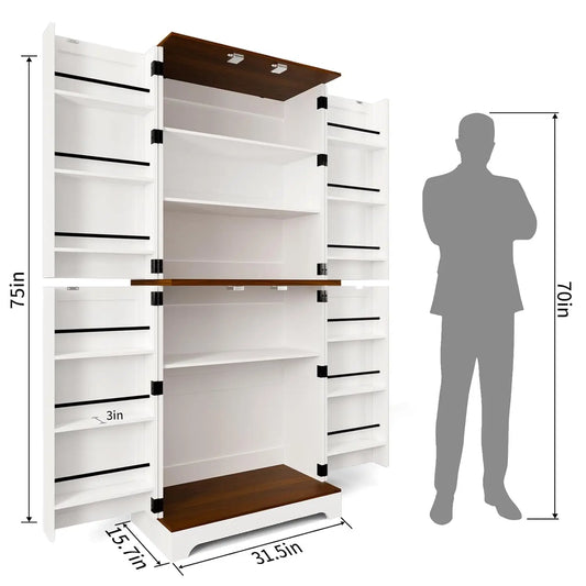 Kitchen Pantry Cabinet 75 Inch Rustic Wood with Adjustable Shelves