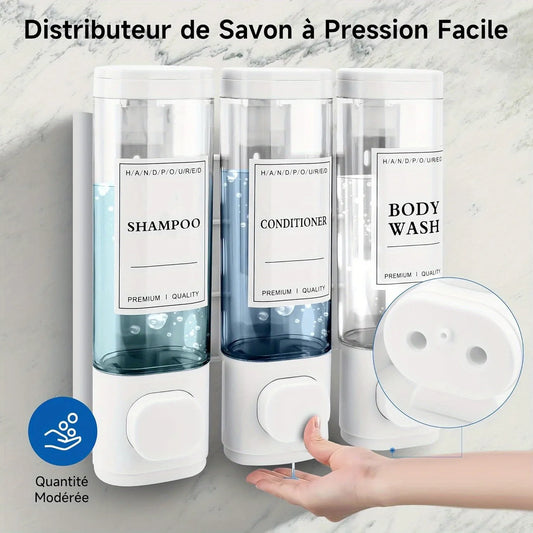 Wall-mounted Soap Dispenser, Shower Gel Dispenser, 3-in-1 Shampoo and Conditioner Dispenser